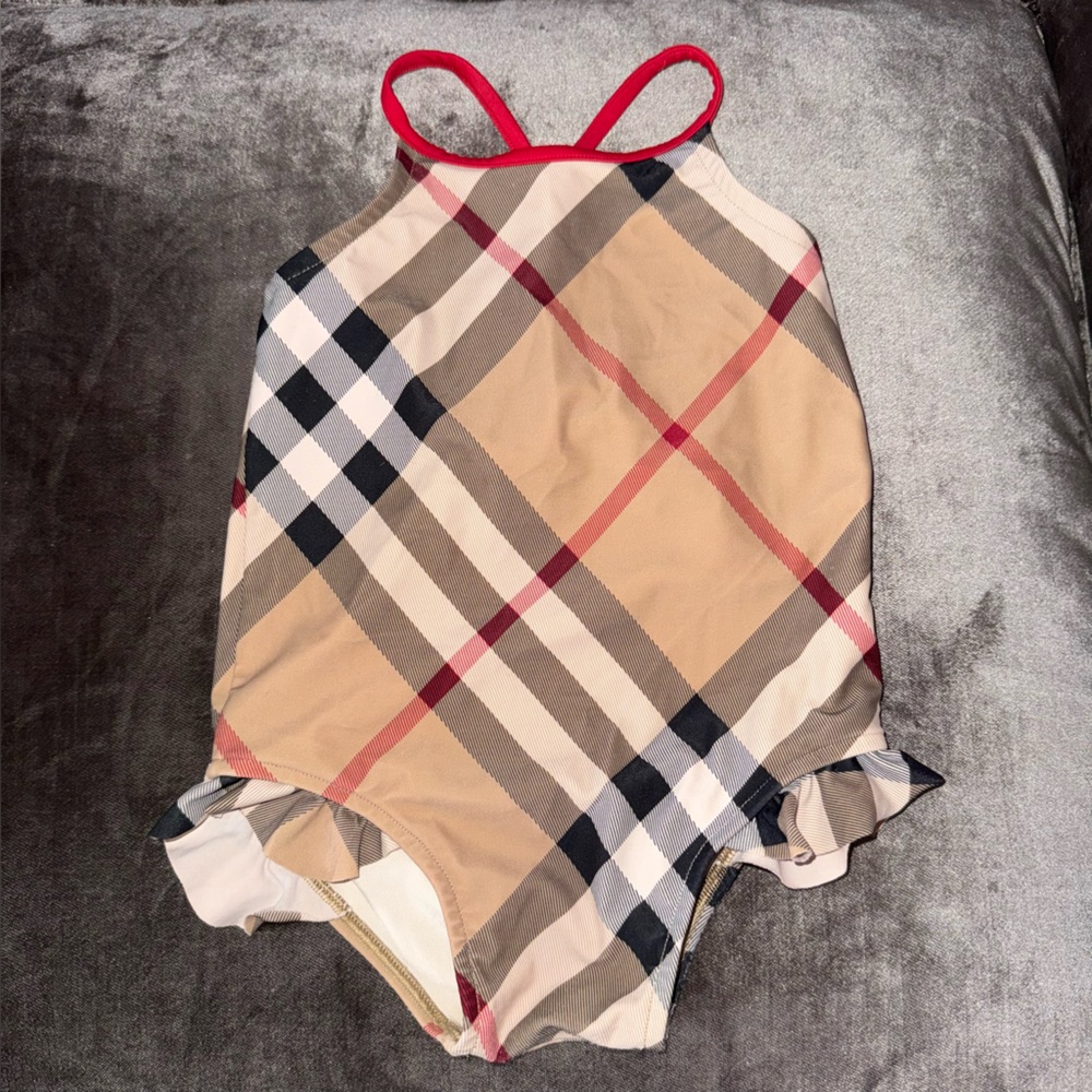 Burberry one piece swimsuit.